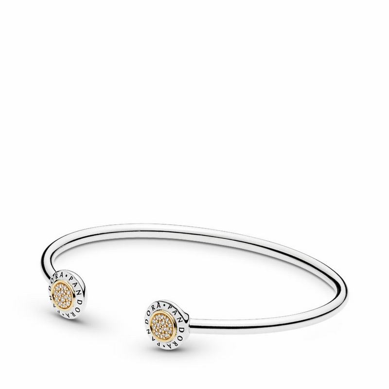 Pandora Signature Bangle Bracelet Ireland - Two Tone/Cubic Zirconia - 813960TQI